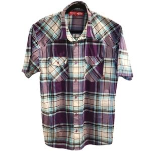 VANS  Purple Blue White Plaid Y2K Casual Button Down Short Sleeve Mens SZ XLARGE
